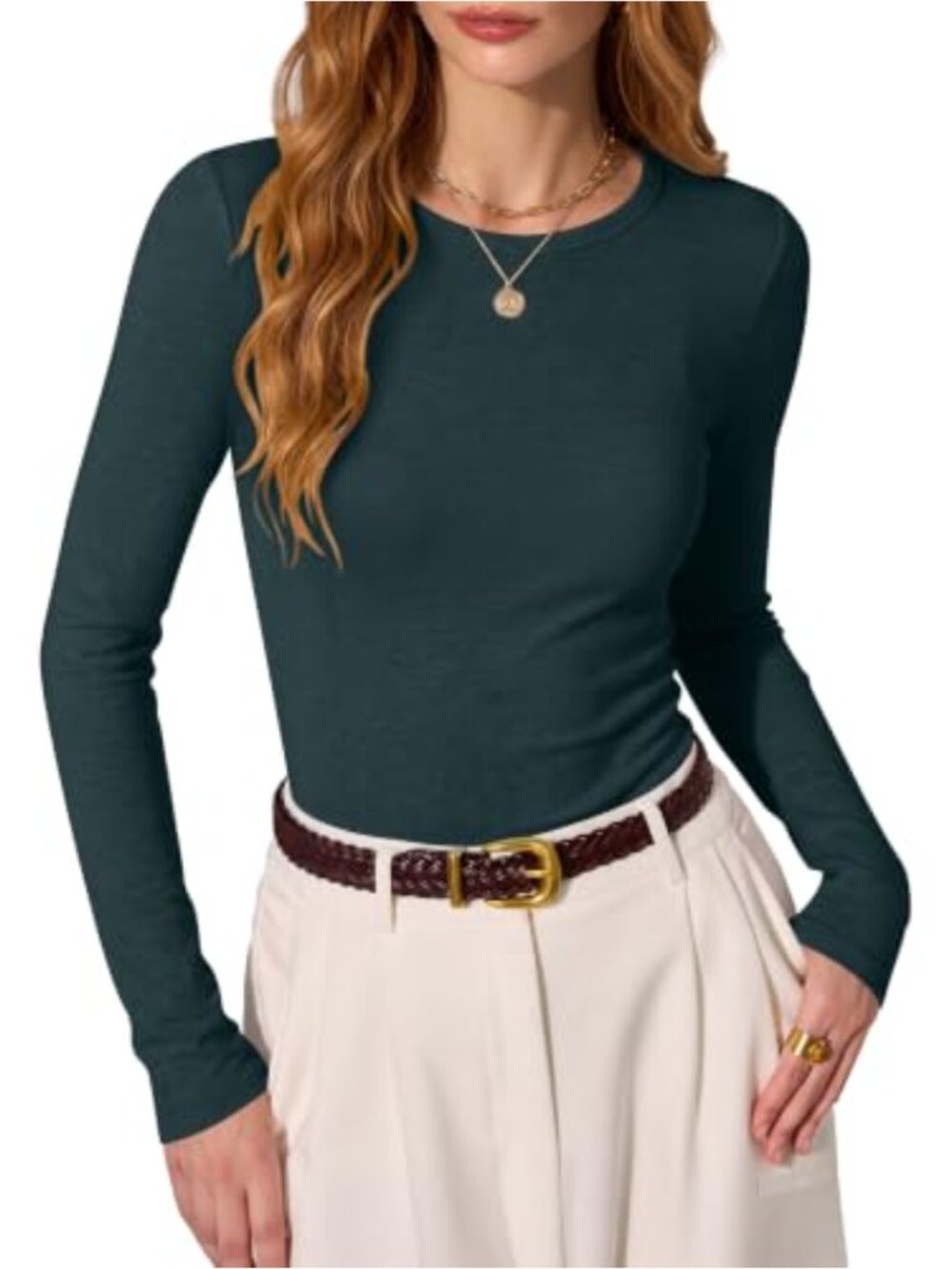 Wool Blend Slim Fit Knit Long Sleeve Crew Neck T-Shirt Layer Top